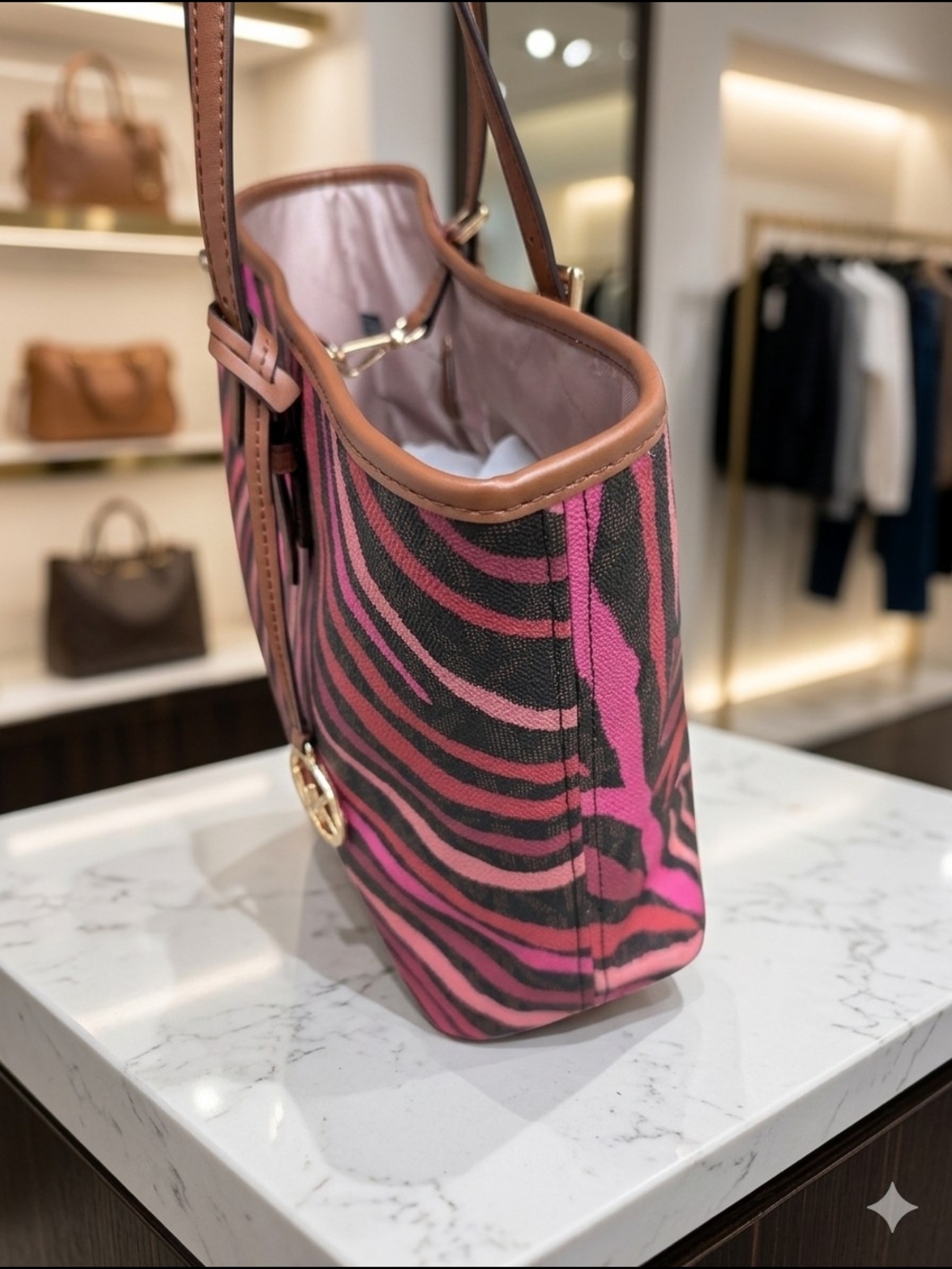 Michael Kors Jet Set Charm Medium Carryall Tote Zebra Pink Brown Multi (NWT) - Picture 5 of 8